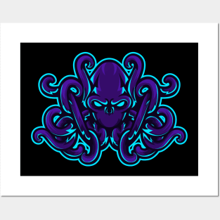 Octopus in Dark Ocean Posters and Art